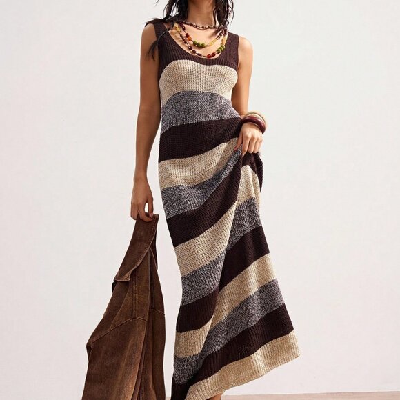 Multicolor Casual Women's Sleeveless Striped Knit Dress - Picture 7 of 9